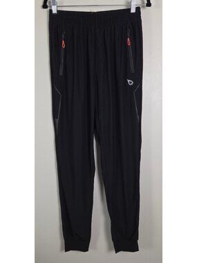 Mens Small Lightweight Black Athletic Joggers Zipper Pockets & Perforated Panels